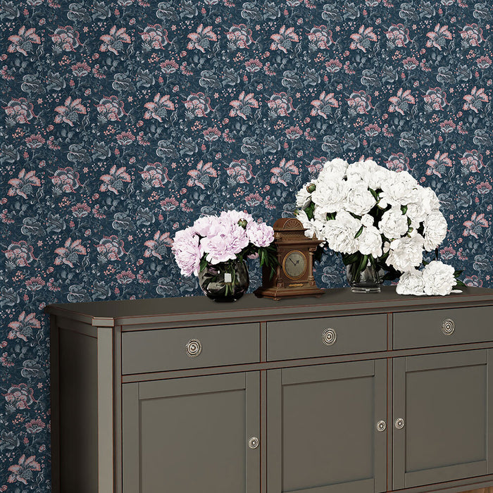 Laura Ashley Portia Wallpaper - Dark Seaspray