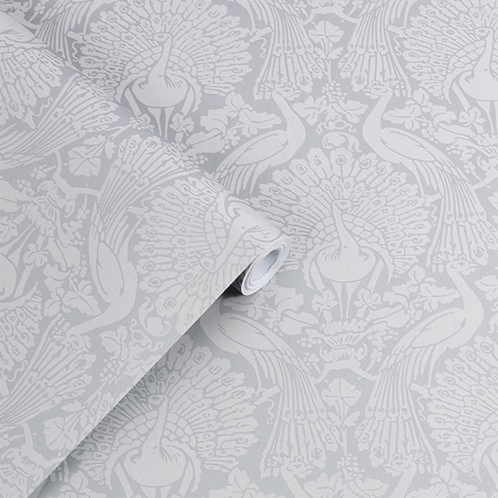 Laura Ashley Peacock Damask Wallpaper - Pale Slate