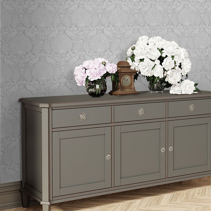 Laura Ashley Peacock Damask Wallpaper - Pale Slate