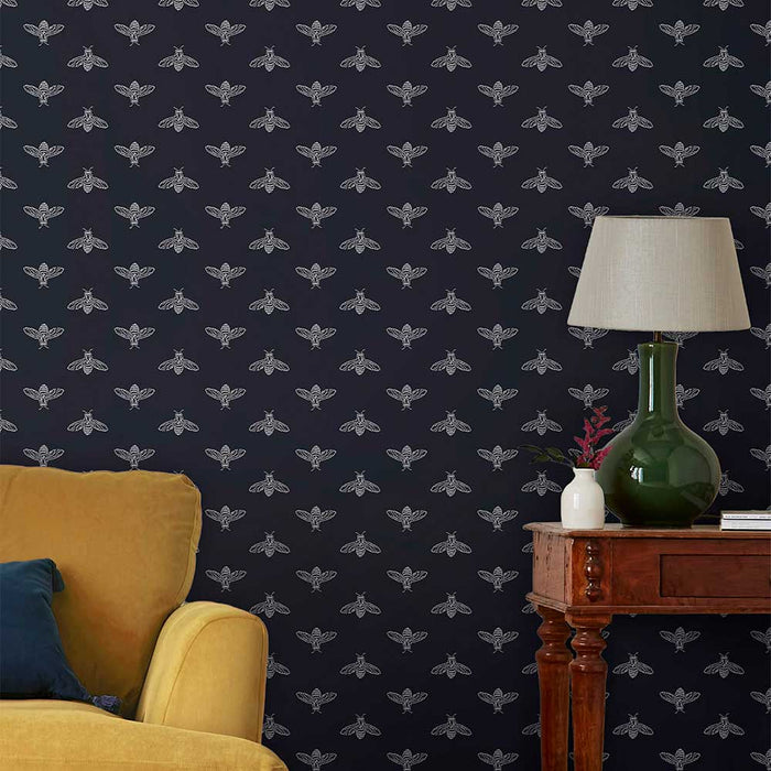 Wallpaper By Joules - Block Print Bee Navy