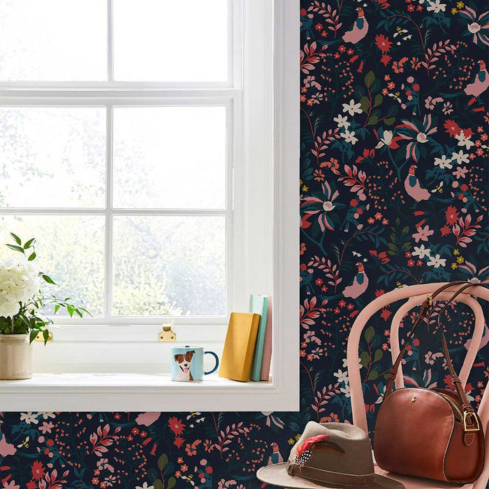 Wallpaper By Joules - Fields Edge Floral French Navy