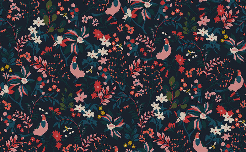 Wallpaper By Joules - Fields Edge Floral French Navy