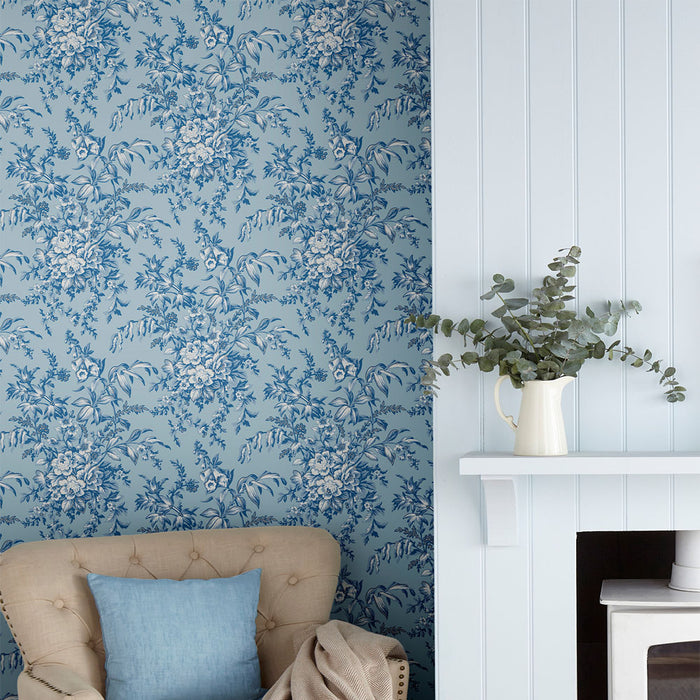 Laura Ashley Picardie Wallpaper - Blue Sky