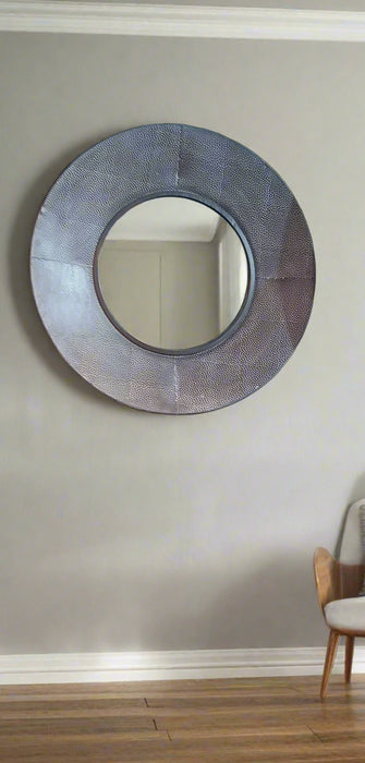 Morton Round Wall Mirror, Metal Frame, Textured Grey 