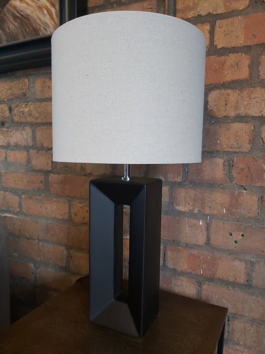 Black Ceramic Block Table Lamp, Cream Shade - 59 x 30 cm