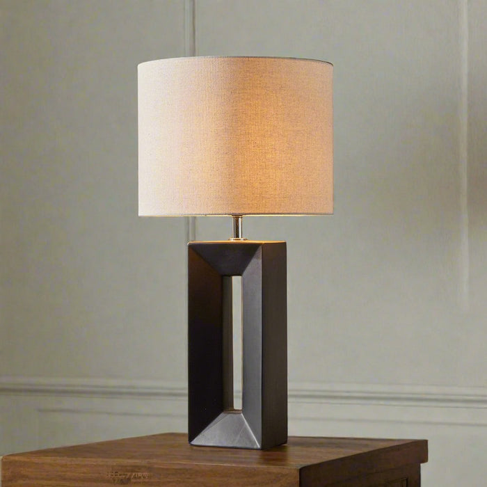 Black Ceramic Block Table Lamp with Light Cream Shade