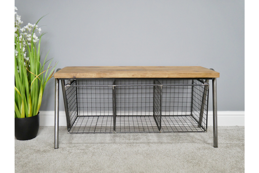 Modern Steel & Wood Shoe Rack Hallway Bench