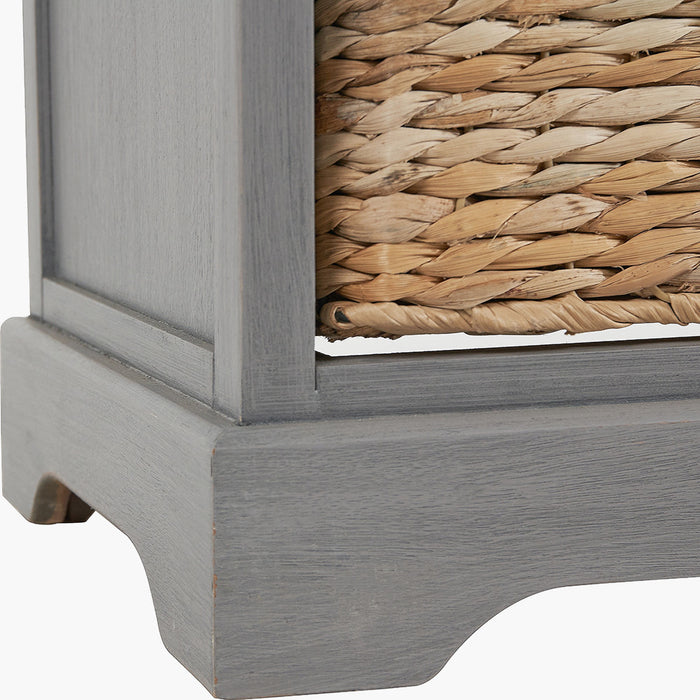 Shire 2 Drawer, 4 Basket Unit, Grey Wood, Natural Wicker