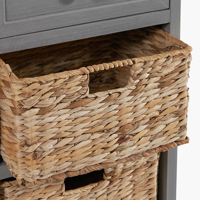 Shire 2 Drawer, 4 Basket Unit, Grey Wood, Natural Wicker