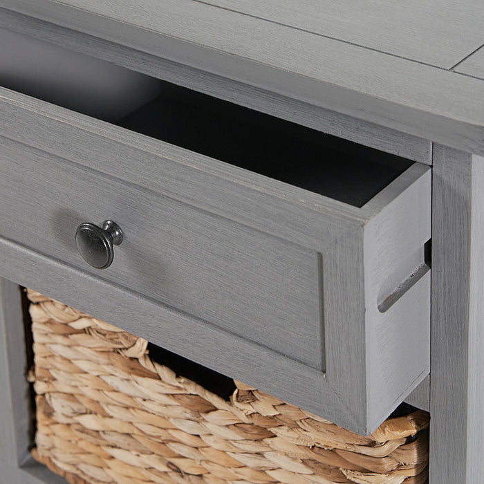 Shire 2 Drawer, 4 Basket Unit, Grey Wood, Natural Wicker