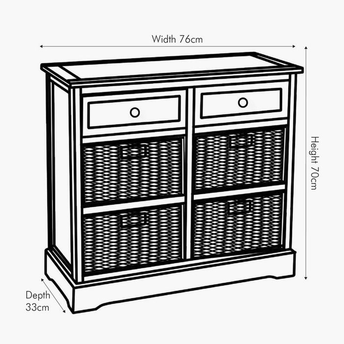 Shire 2 Drawer, 4 Basket Unit, Grey Wood, Natural Wicker