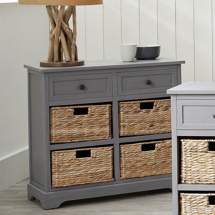 Shire 2 Drawer, 4 Basket Unit, Grey Wood, Natural Wicker