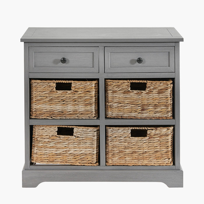 Shire 2 Drawer, 4 Basket Unit, Grey Wood, Natural Wicker