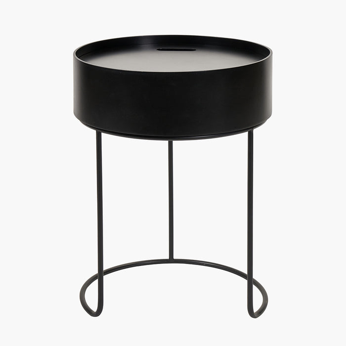 Black Metal & Wood Storage Side Table - 52 x 38 cm