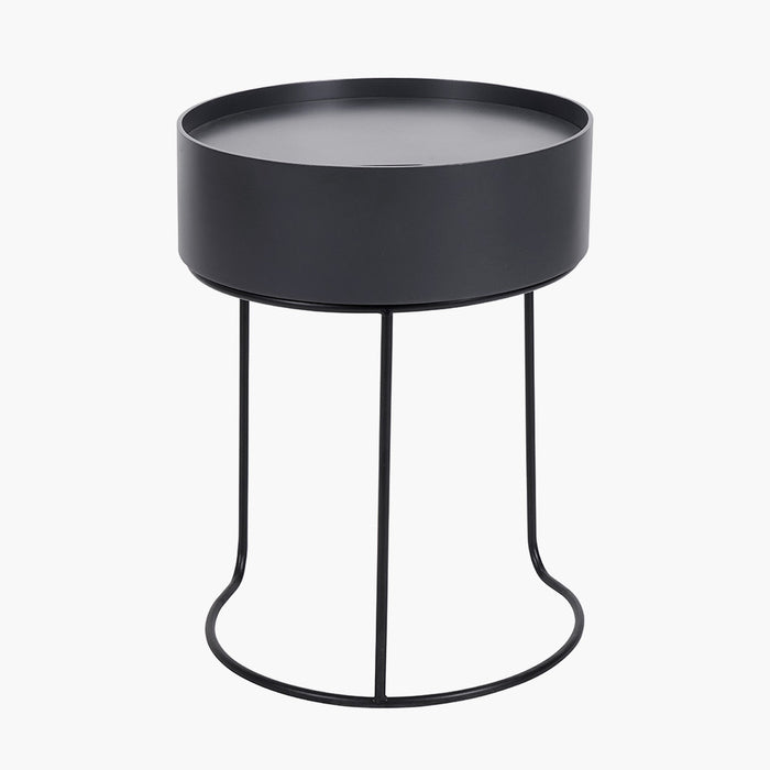 Grey & Black Metal & Wood Storage Side Table,