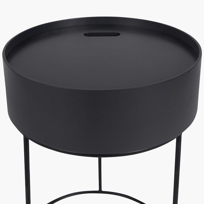 Grey & Black Metal & Wood Storage Side Table,