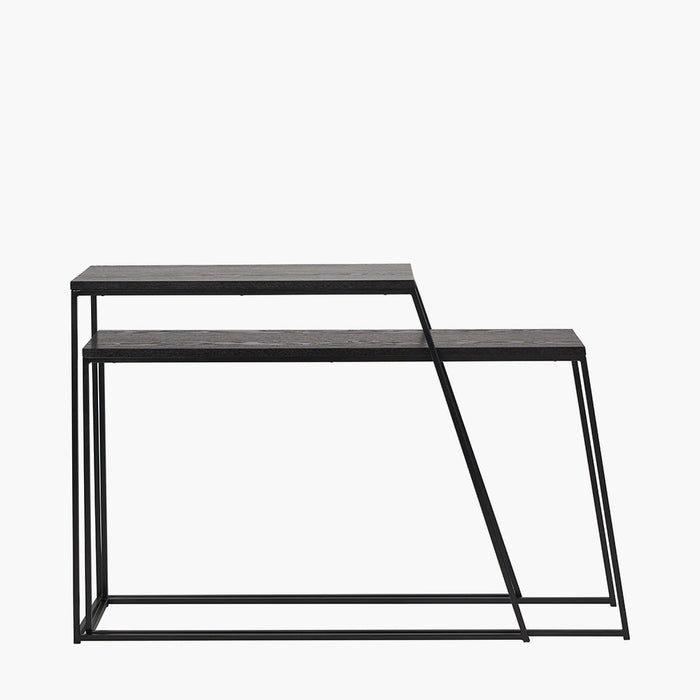 Modern Nesting Console Tables, Black, Metal & Wood, Set Of 2 ( Due Back In 28/02/25 )