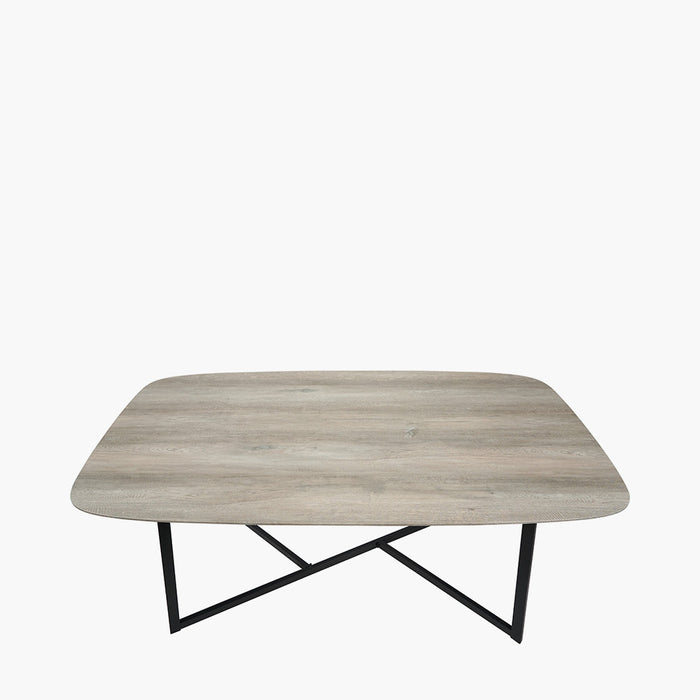 Lounge Rectangle Dining Table, Grey Oak Veneer & Black Metal Base