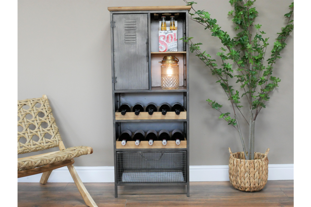 Industrial Wine Rack, Shelving Floor Unit, Metal Frame, Wooden Shelve 