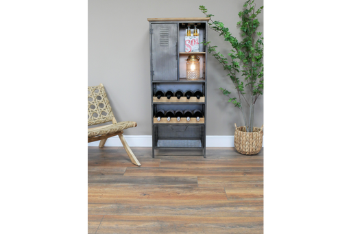 Industrial Wine Rack, Shelving Floor Unit, Metal Frame, Wooden Shelve 