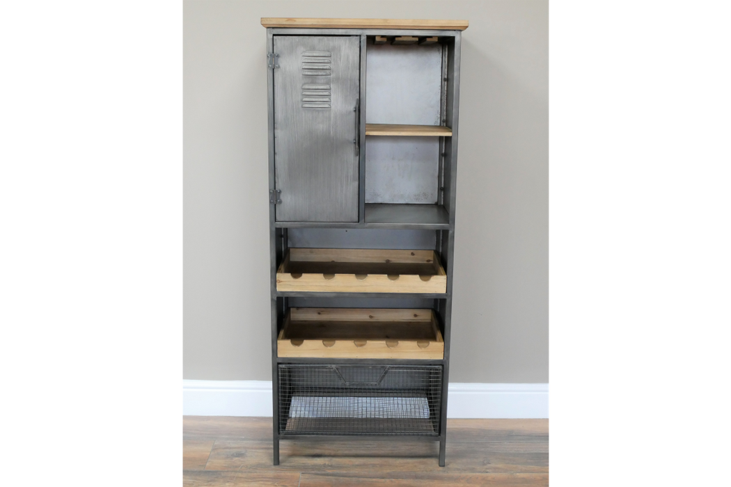 Industrial Wine Rack, Shelving Floor Unit, Metal Frame, Wooden Shelve