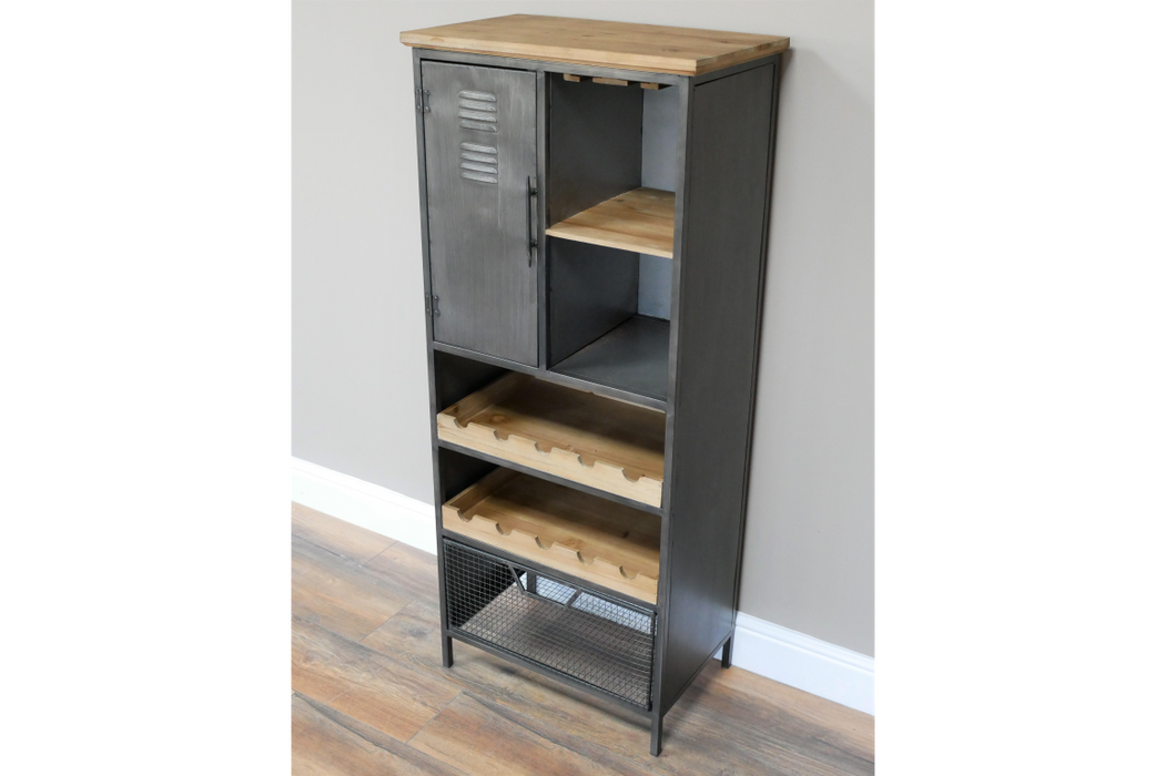 Industrial Wine Rack, Shelving Floor Unit, Metal Frame, Wooden Shelve