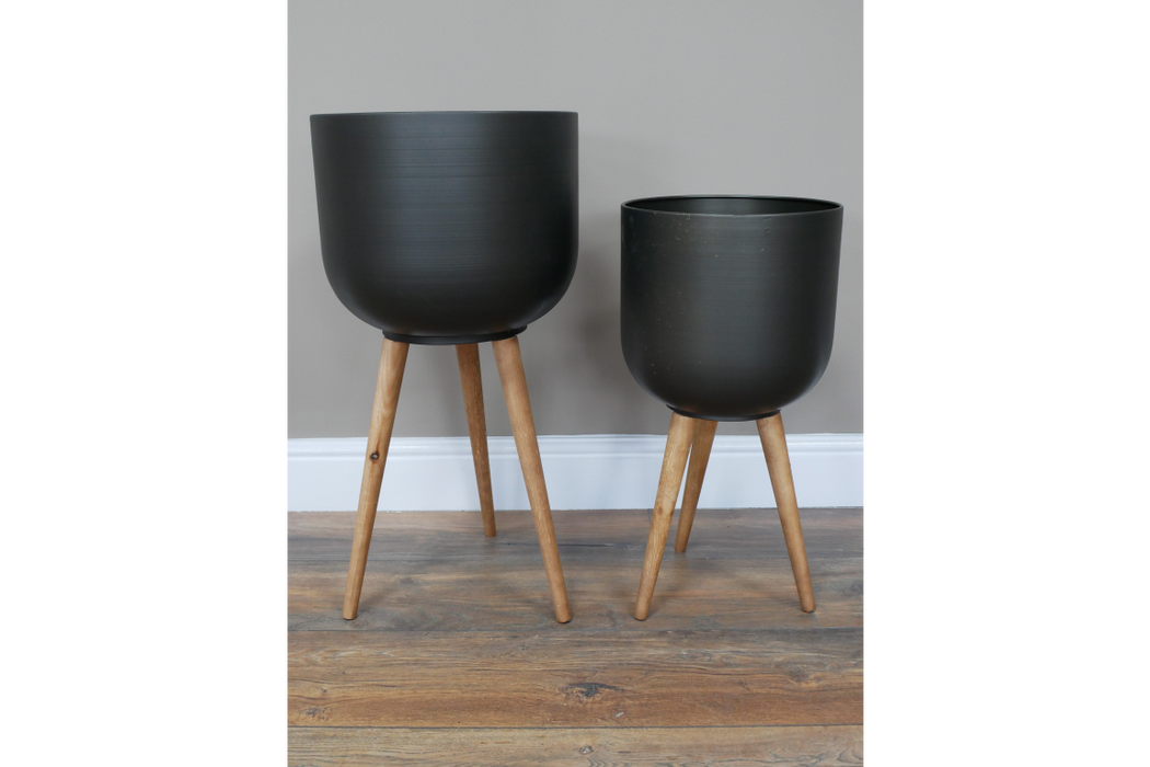 Tripod Wood & Black Metal Planters - Set of 2 - Decor Interiors -  House & Home