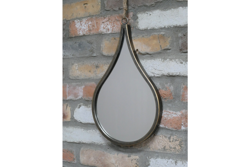 Elegant Distressed Gold Teardrop Hanging Mirror – Rustic Rope Accent & Compact Design - Decor interiors