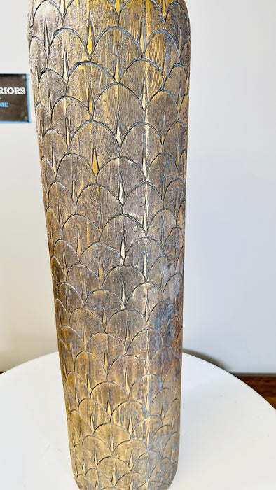 Decorative Tall Vase, Antique, Gold Ceramic, Textured