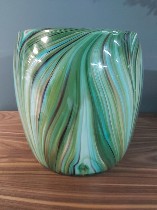 Kira Vase, Green, Glass, Wide