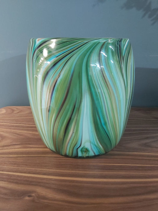 Kira Vase, Green, Glass, Wide