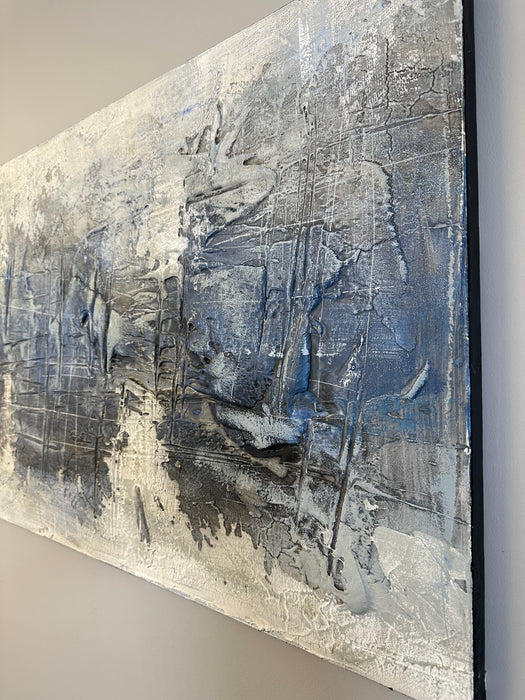 Blue / Grey Textured Abstract Canvas - 60 X 120cms