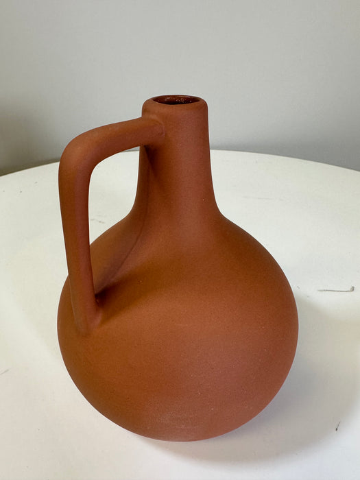 Terracotta Ceramic Vase, Handle, 15 x 12 cm