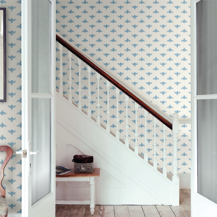 Wallpaper By Joules - Block Print Bee Blue Haze