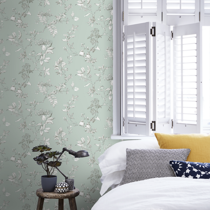 Laura Ashley Elderwood Wallpaper - Duck Egg