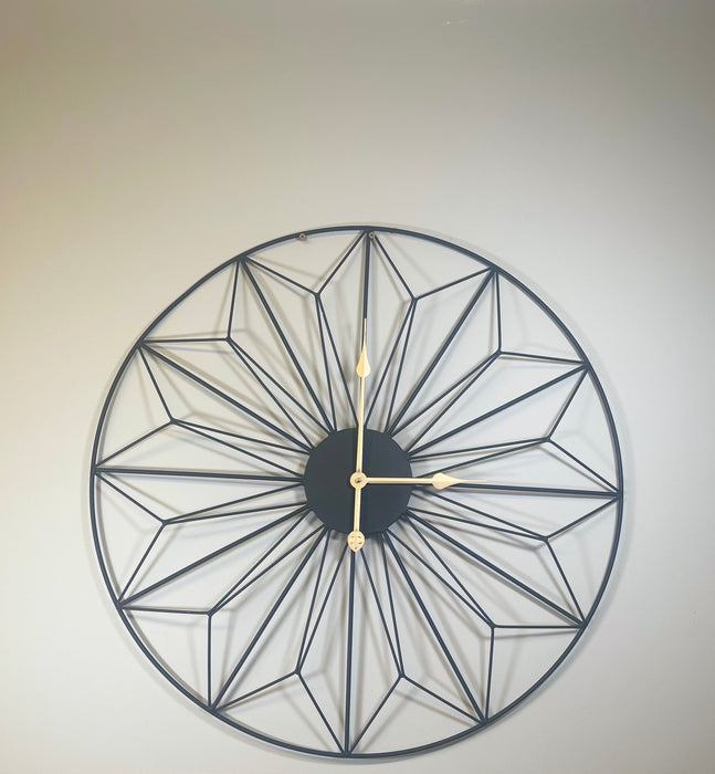 Geometric Metal Wall Clock, Round, Black & Gold