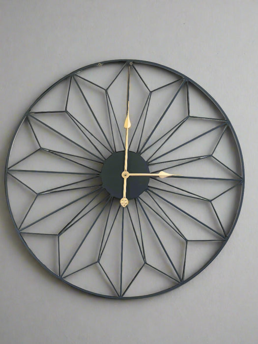 Geometric Metal Wall Clock, Round, Black & Gold
