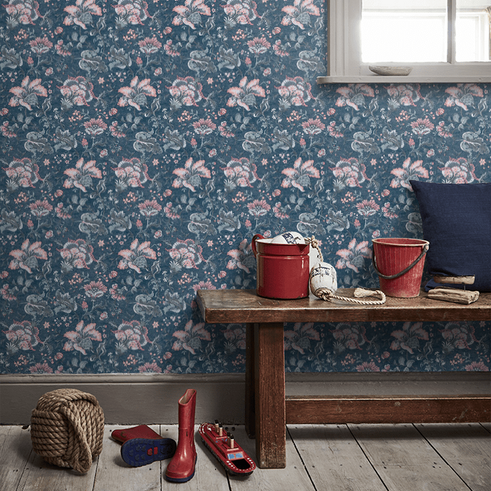 Laura Ashley Portia Wallpaper - Dark Seaspray