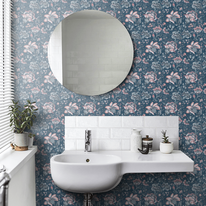 Laura Ashley Portia Wallpaper - Dark Seaspray