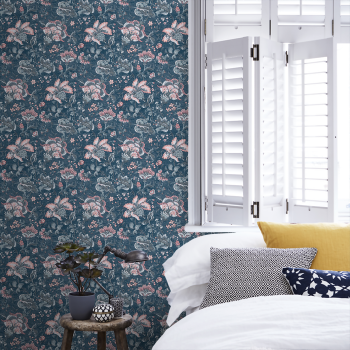 Laura Ashley Portia Wallpaper - Dark Seaspray