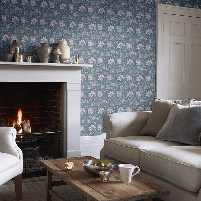 Laura Ashley Portia Wallpaper - Dark Seaspray