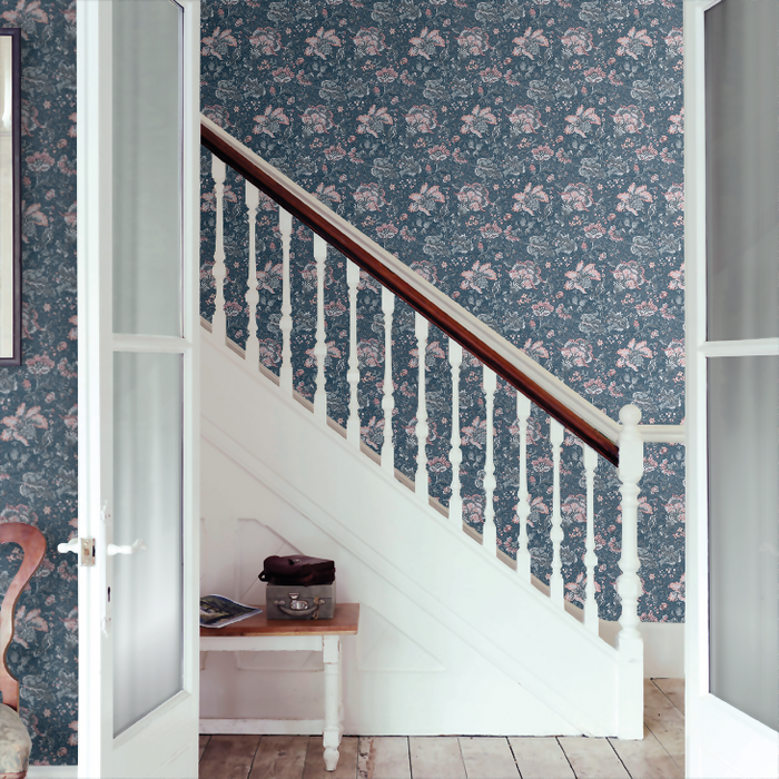 Laura Ashley Portia Wallpaper - Dark Seaspray