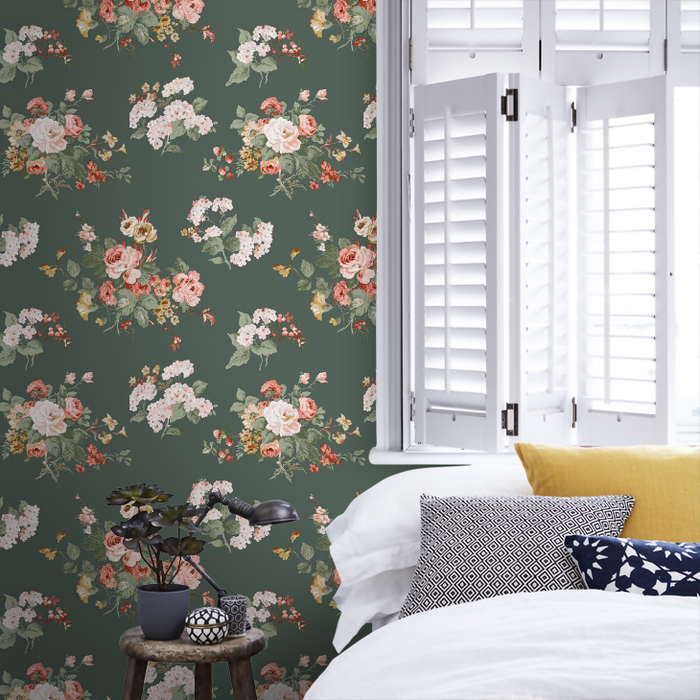 Laura Ashley Rosemore Wallpaper - Fern