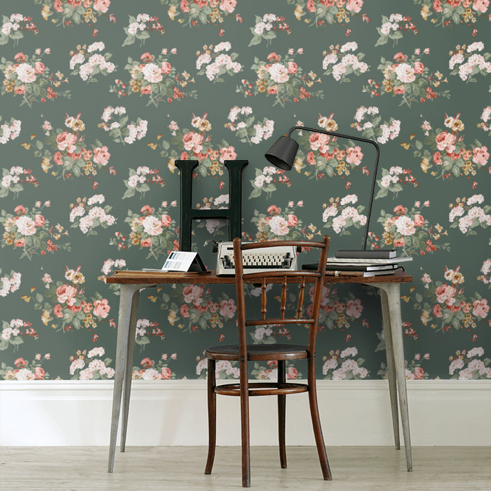 Laura Ashley Rosemore Wallpaper - Fern