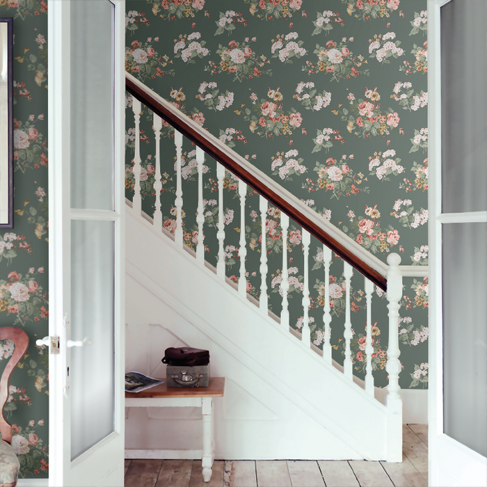 Laura Ashley Rosemore Wallpaper - Fern