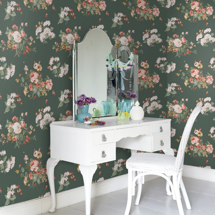 Laura Ashley Rosemore Wallpaper - Fern