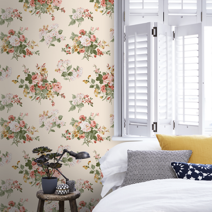 Laura Ashley Rosemore Wallpaper - Pale Sable