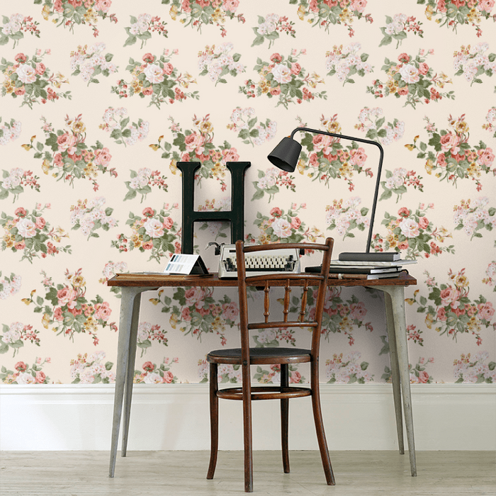 Laura Ashley Rosemore Wallpaper - Pale Sable